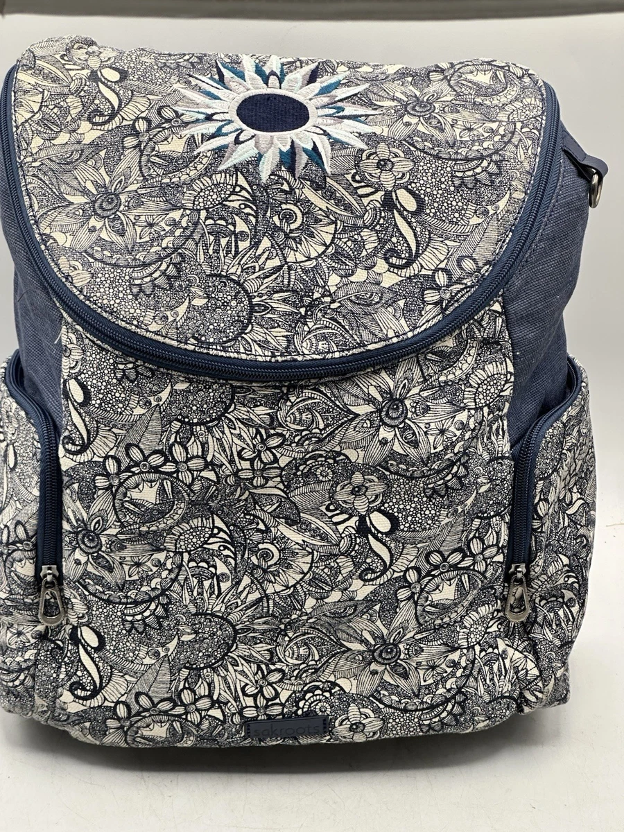 Sakroots Backpack Blue White Floral Canvas Boho Travel Festival Bag Cottagecore‎ Sakroots Backpack Blue White Floral Canvas‎ Boho Travel  main image 2