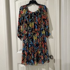 Nine West Long Sleeves Floral Smocked Pleated Tiered Dress Size Women’s 8 