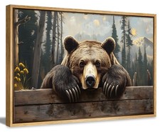 Framed Nature Forest Bear Canvas Wall Art Wild Animals Forest Painting Pictur...