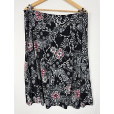Sag Harbor Stretch Floral Midi Skirt Womens XL Black Pink Geometric Pattern