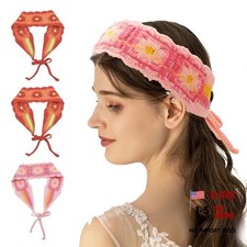 3 Pcs Bohemian Crochet Headbands for Women - Floral Knit Hair Wraps, Hippie