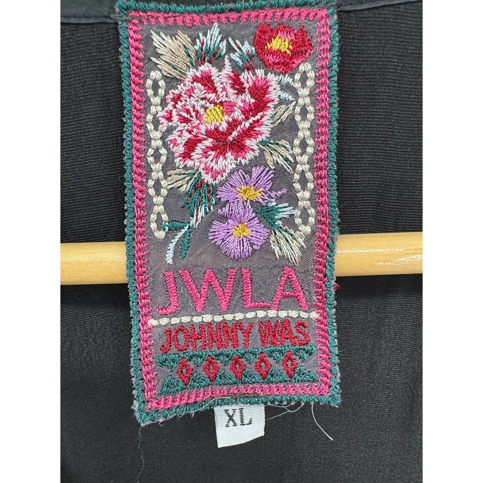 Túnica JWLA Johnny Was bordada de veludo preto boho festival de luxo GG faroeste - Imagem 3 de 4