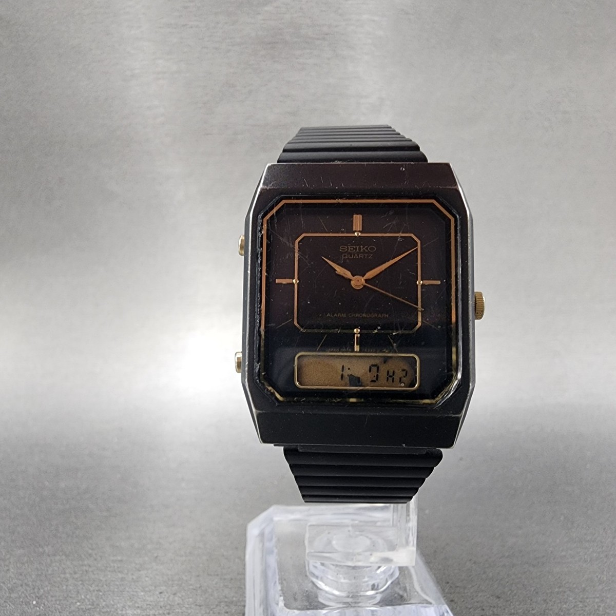 Seiko Watch Men 29mm Black Dial Black Tone Analog Digital READ