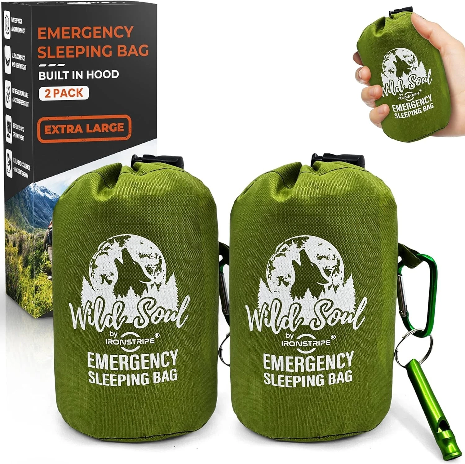 Bivy Sack XL Waterproof Survival Sleeping Bag with Emergency Whistle, Built-in H