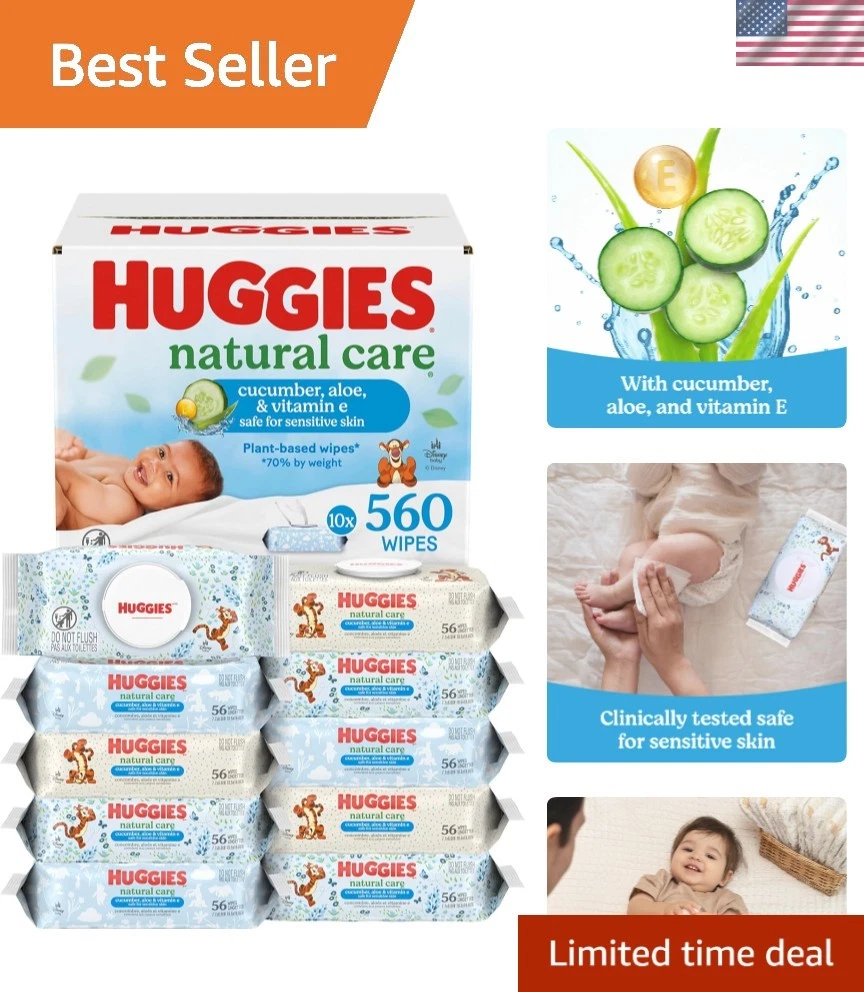 Soft & Refreshing Baby Wipes - 560 Natural Care, Hypoallergenic & Plant-Based