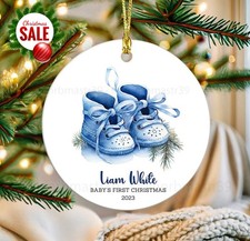 Baby Boy's First Christmas Ornament , Baby Blue Shoes Personalized Christmas ...