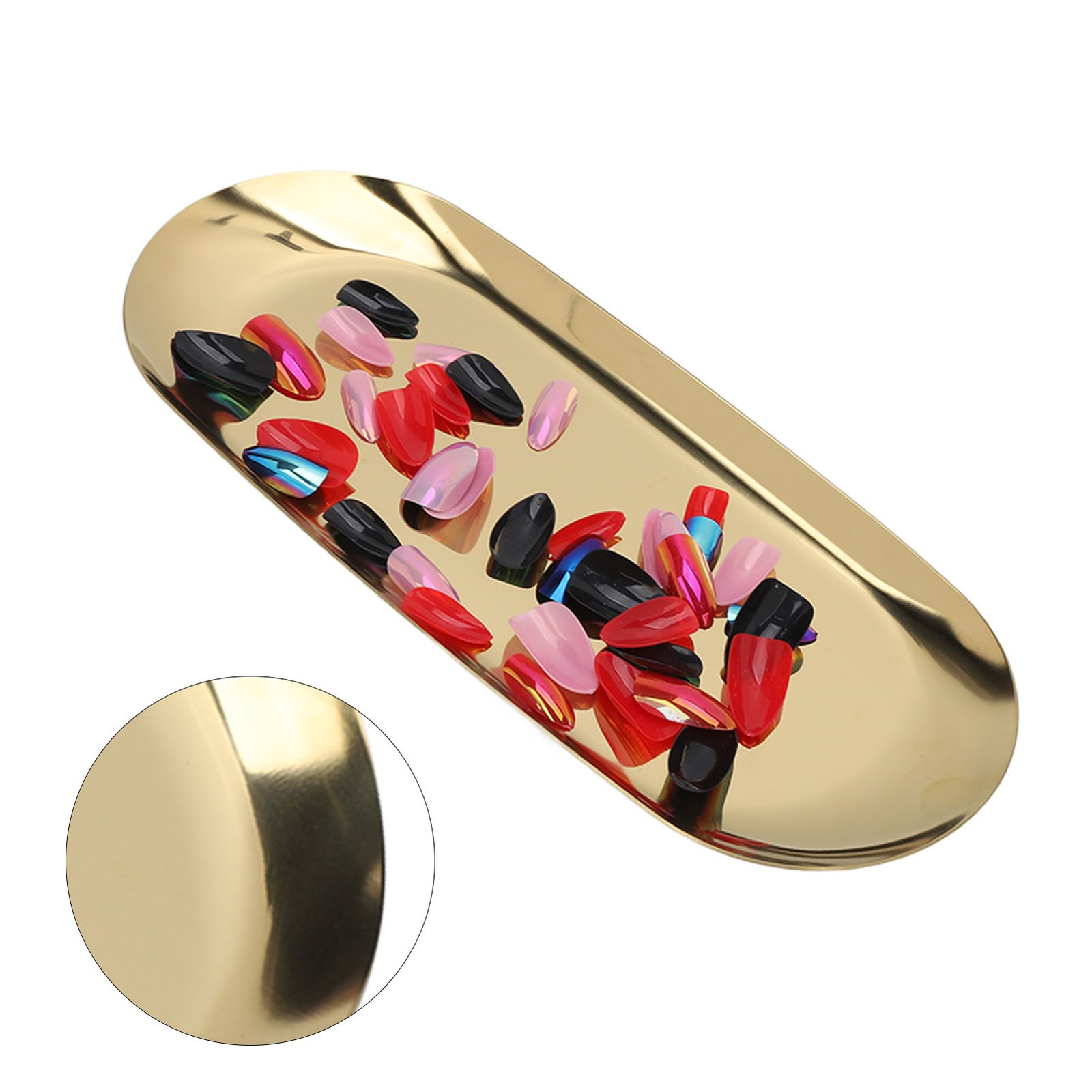 ༝Oval Jewelry Tray Mirror Reflection Vacuum Plating Oval Decorative Tray Glos