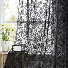 Black Lace Curtains 84 inch Damask Sheer Curtain Panels for Living Room Bedro...