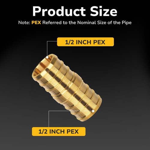 Pex Coupling 1/2" 6 Pack Heavy Duty Brass Crimp Fittings NSF Certified
