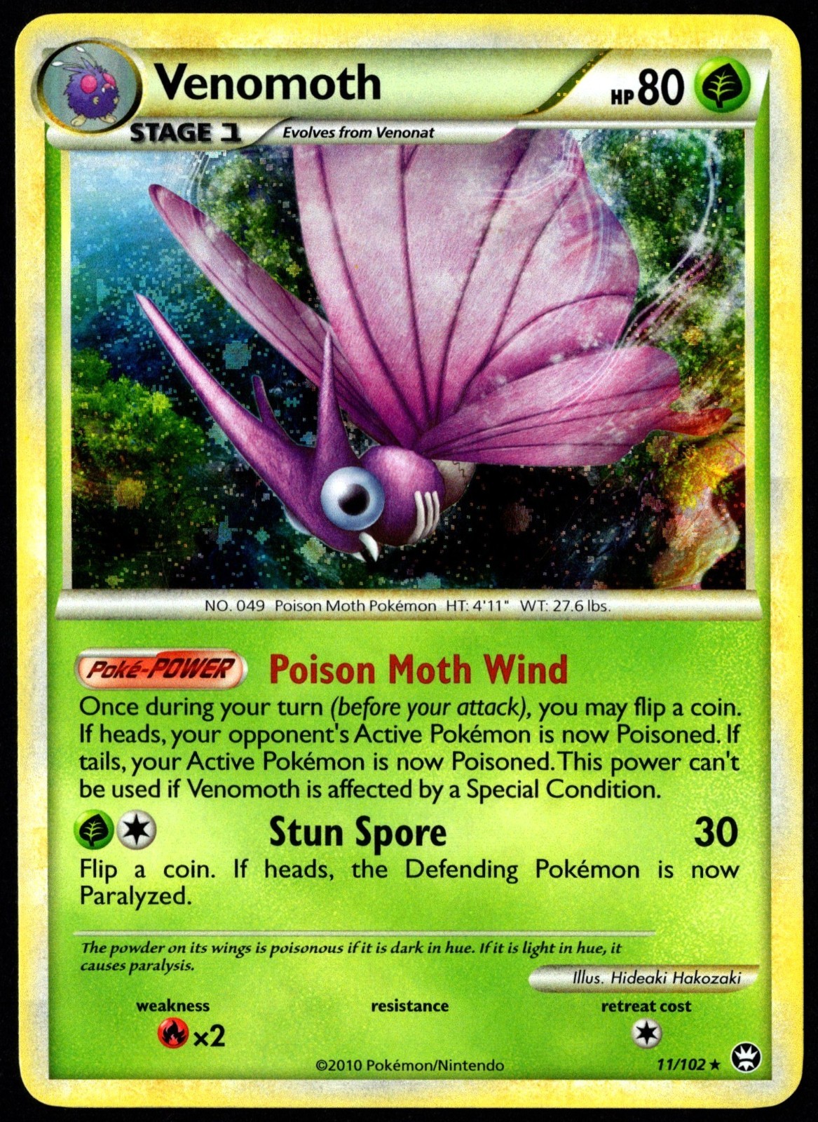 Pokemon TCG Venomoth 11/102 2010 Triumphant Holo Rare Card - LP