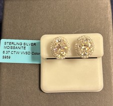 Sterling Silver 925 Round Moissanite Stud Earrings Screw Back 6.37 CTTW