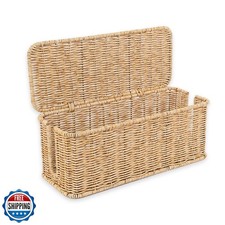 Cable Management Box, Handmade Rattan Cable Organizer, 2 Open Slo