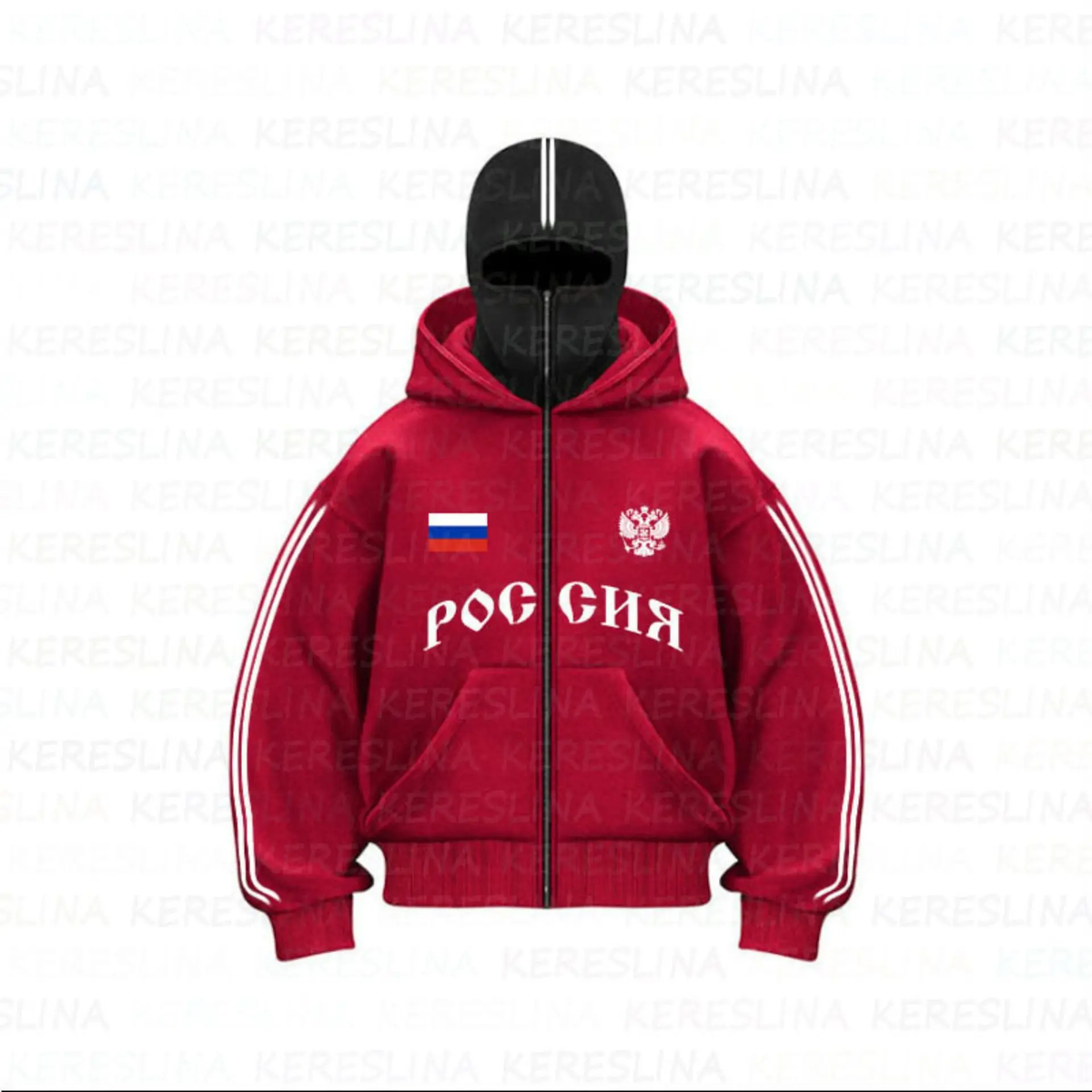Russia Ninja Style Full Zip Hoodie Cotton Masked Jacket