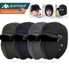 Warm Winter Fleece Lined Hat Windproof Ski Cap with Ear Flaps for Cold Weathe