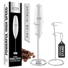 Powerful Milk Frother with Stand with Double Whisk, Handheld Electric Foam Ma...