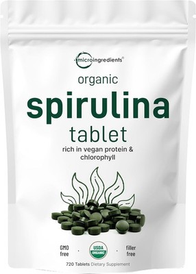 Suplemento de espirulina orgánica, 3000 mg por porción, 720 tabletas