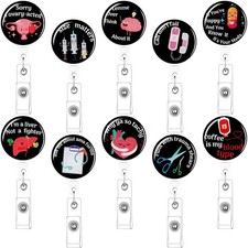 Eaasty 10 Pack Funny Nurse Badge Reels Retractable Nursing ID Clip Cute Black