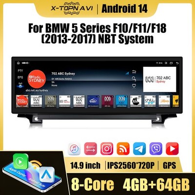 14.9'' Android Car Stereo Octa Core 4+64GB GPS Sat Nav WIFI DSP For BMW 5 Series F10 NBT