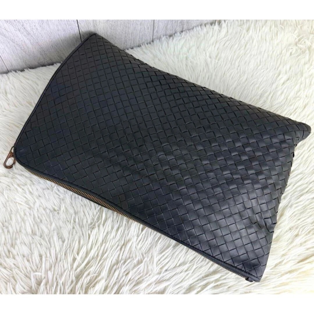 BOTTEGA VENETA Pochette Intrecciata Pochette Borsello Pelle Grigio Scuro Autentica