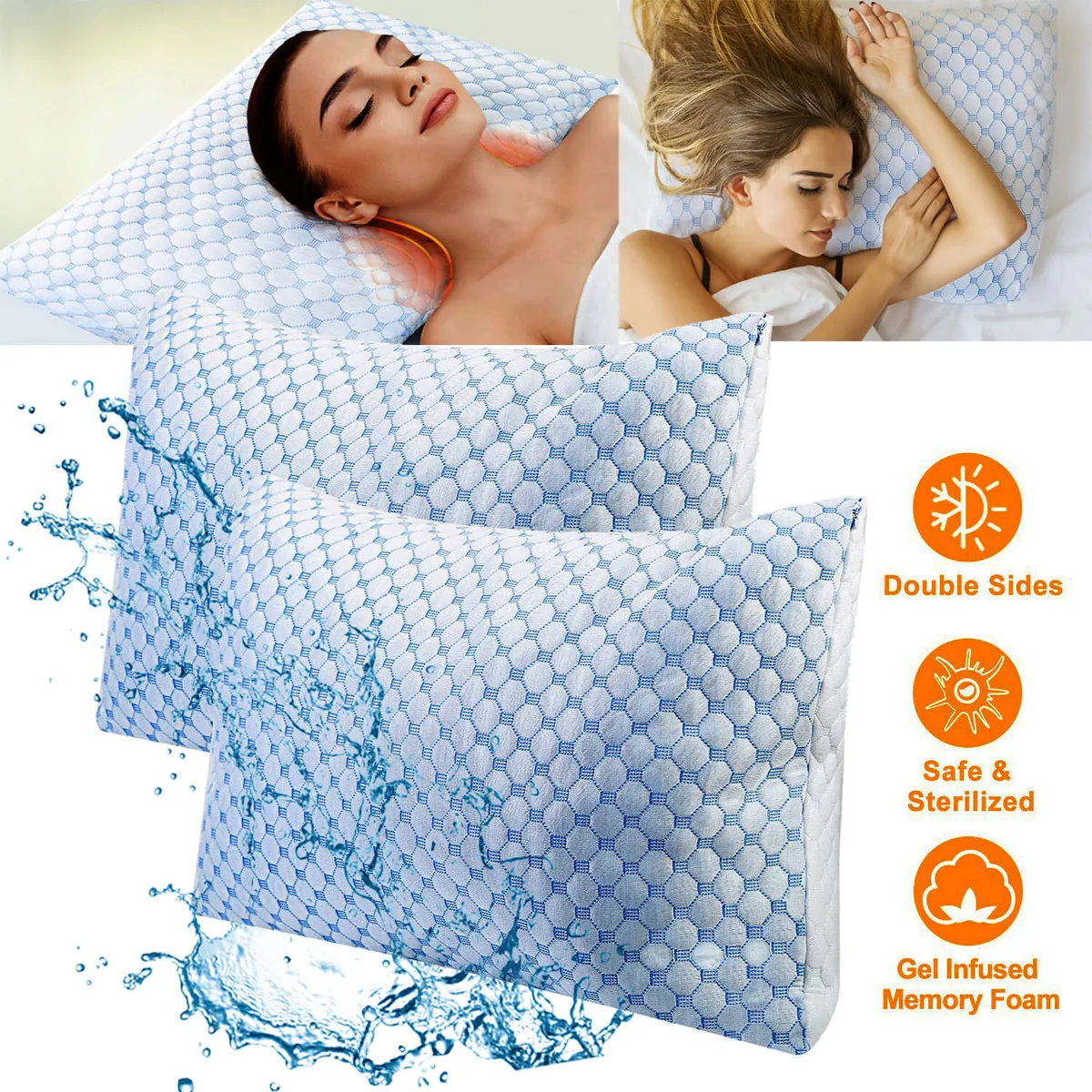 Memory Foam Pillows Heat Moisture Reducing Cool Gel Infused Soft Bed Body  Pillow