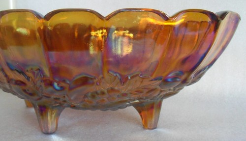 Vintage Indiana Iridescent Carnival Glass Harvest Grape Gold/Amber Oval Bowl 12" - Picture 5 of 12