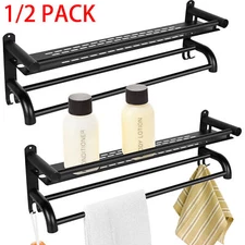 Stainless Steel Wall Mounted Towel Rack Bathroom Hotel Rail Holder Storage Shelf