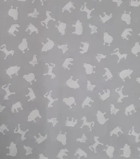 New 1yd x 44" 100% Cotton, Dear Stella, Light Gray With White Animals