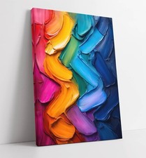 MULTI COLOUR STROKES OF OIL PAINT FRAMED CANVAS WALL ART PICTURE PRINT