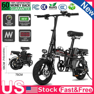 14'' Electric Bike For Adults,350W Folding Electric Bikes W/Seat 48V 15AH Battery