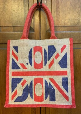 Puckator London Jute Tote Bag Book Beach Shopping Red Blue Flag Logo England UK