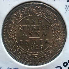 India-British 1929 1/4 Anna UNCIRCULATED Y-37 A399