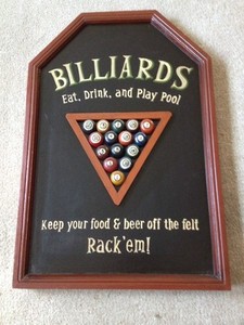 Wooden Billiards Pub Sign 3D Art Sign, 23 Inches X 16 Inches