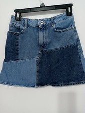 Zara Youth Girl's Patchwork Denim Zip Up Mini Skirt With Pockets