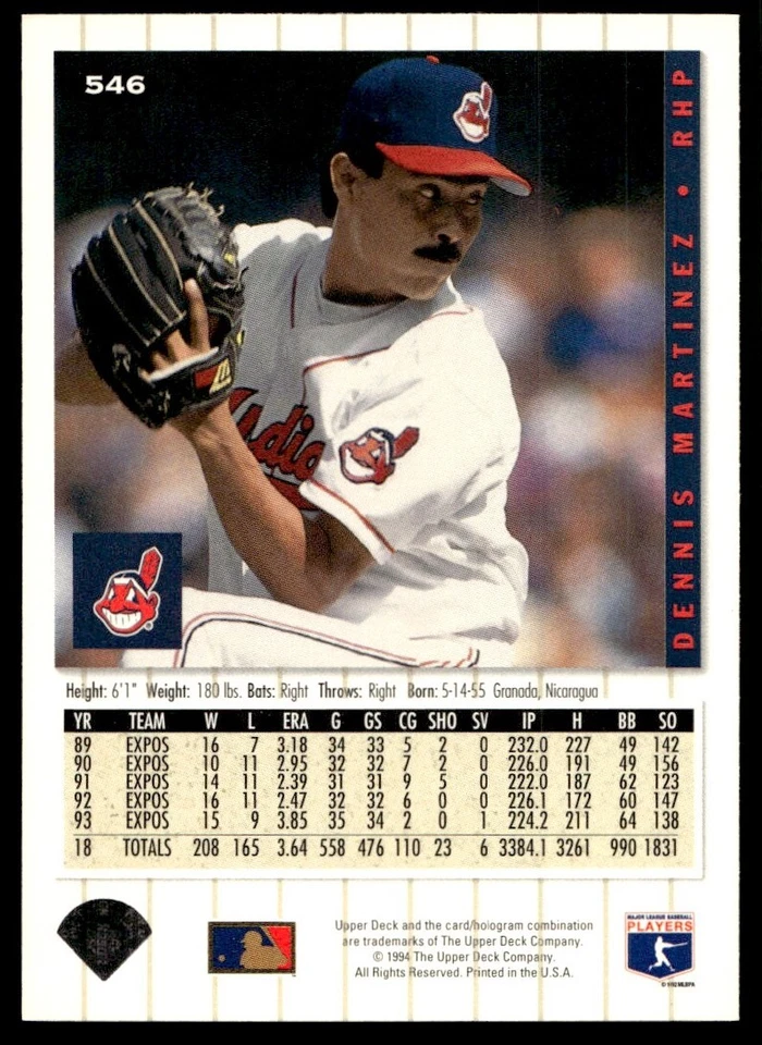 1994 Collector's Choice Dennis Martinez Cleveland Indians #546 - Image 2 of 2