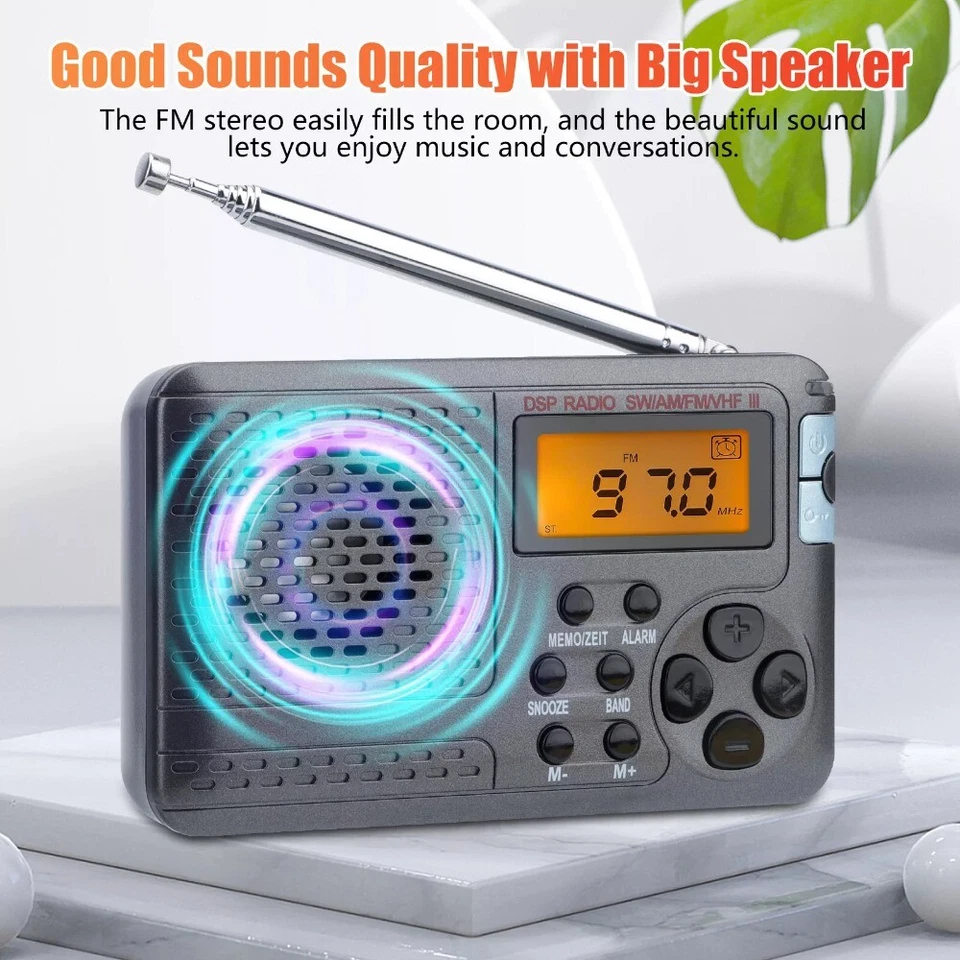 Portable 4-Band AM/FM/SW/TV Radio Digital Stereo Speaker MP3 Player Rechargeable - Image 3 of 4