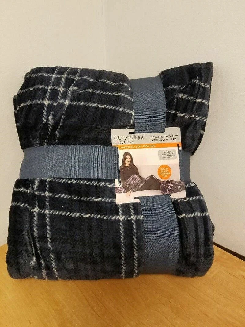 Cuddl Duds ClimateRight Velvet Plush Throw w/ Foot Pocket 50x70u0026#034; CHECK  FOR COLOR | eBay