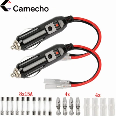 CAMECHO 2xKFZ Auto Zigarettenanzünder-Stecker Zigaretten-Anzünder 12V 24V 15A Sicherung
