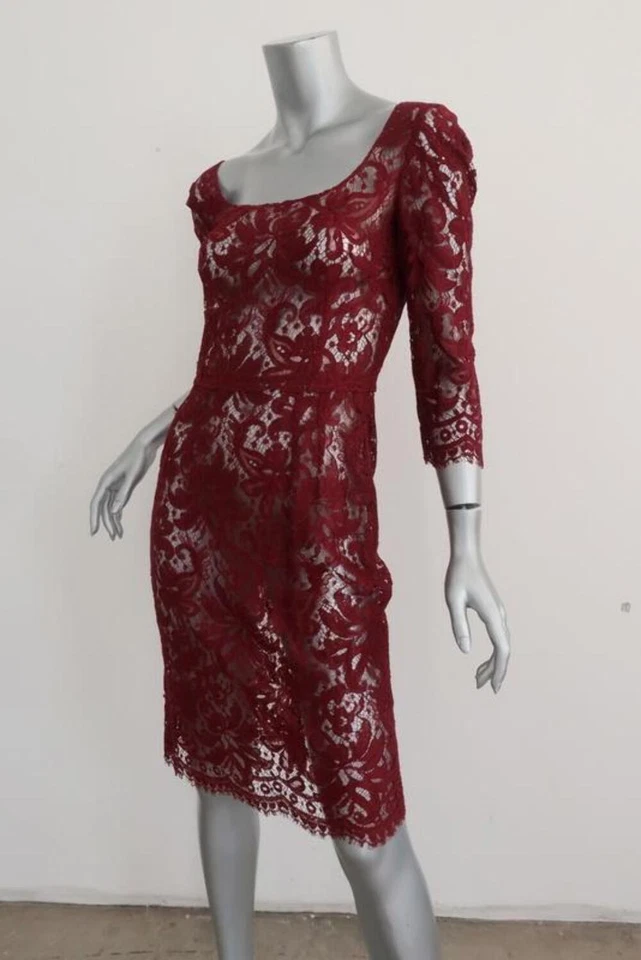Dolce & Gabbana Lace Dress Dark Red Size 40 Scoop Neck 3/4 Sleeve - Image 4 of 4