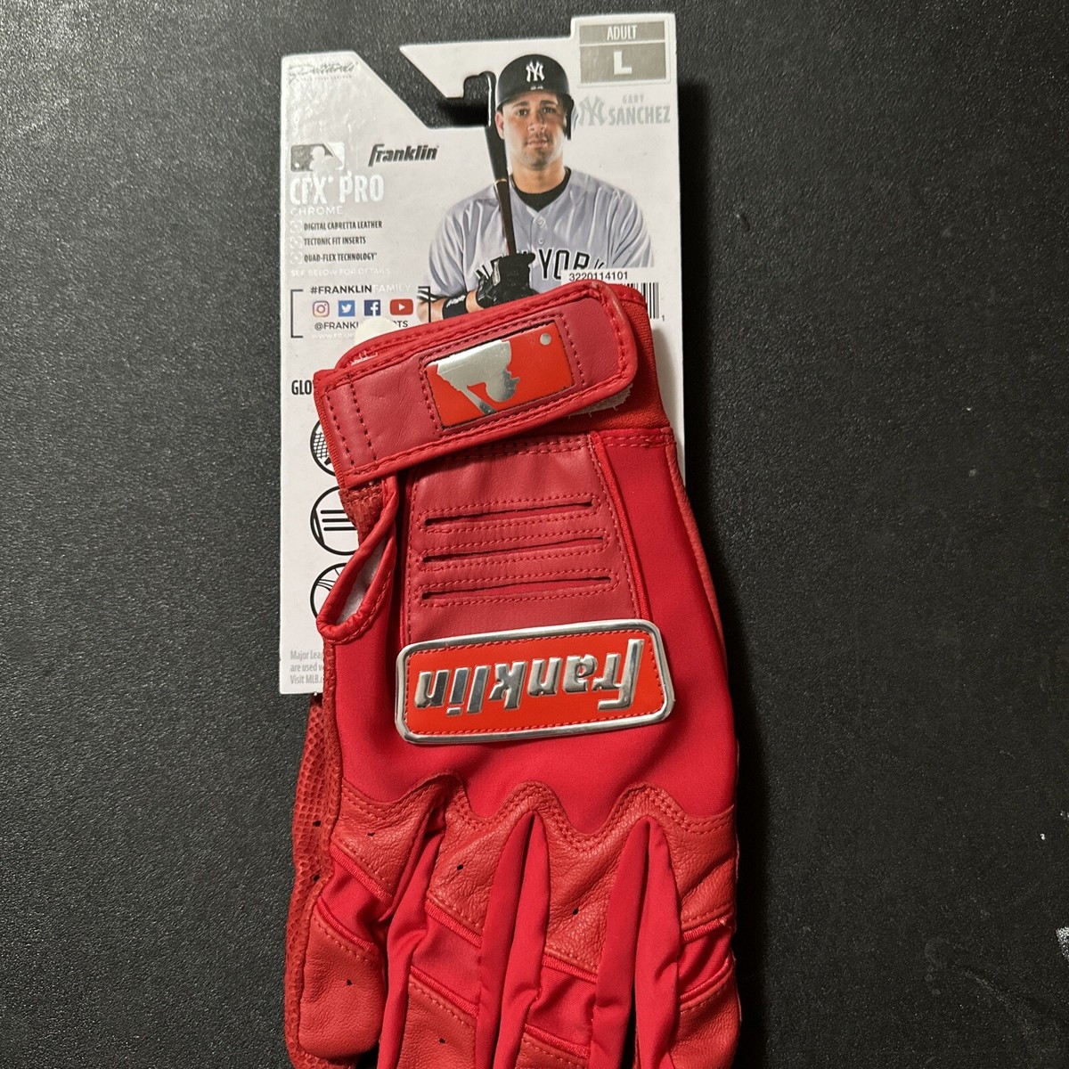 1-2026-FRANKLIN CFX PRO CHROME SERIES ADULT BASEBALL BATTING GLOVES, NWT,  -LG