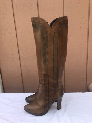 RARE BOTTEGA VENETA 38 US 7.5 - 8 Brown Leather Knee-High Heel Boots A7