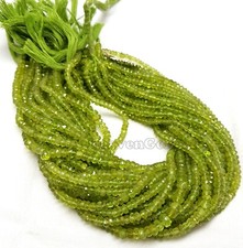 AAA Natural Green Peridot Faceted Rondelle 4-5mm Gemstone Beads 13 Inch Long