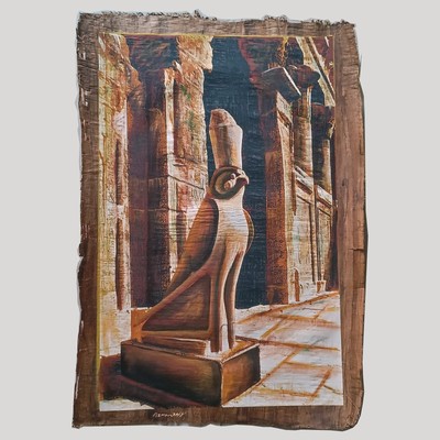 Hand Painted Papyrus ''Horus: Guardian of Ancient Egypt'' Larg Size 39.4'' X 27.6''