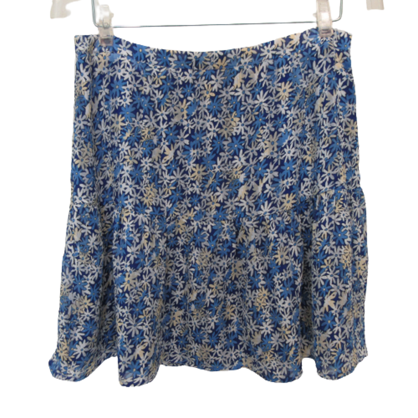 Floral Blue Mini Skirt Size Large Ruffle Lined Zipper Feminine Flowy Casual NWT-image