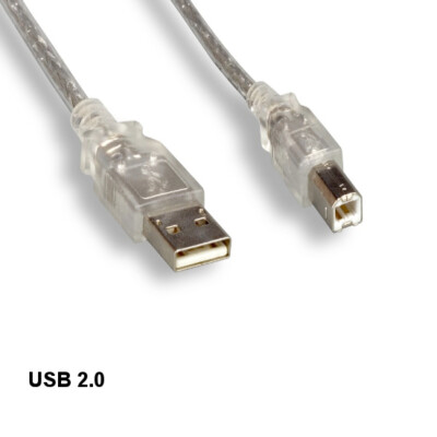 [Lot10] Clear 3Ft USB 2.0 Type A to B Cable 28AWG 480Mbps Scanner Printer HDD Da