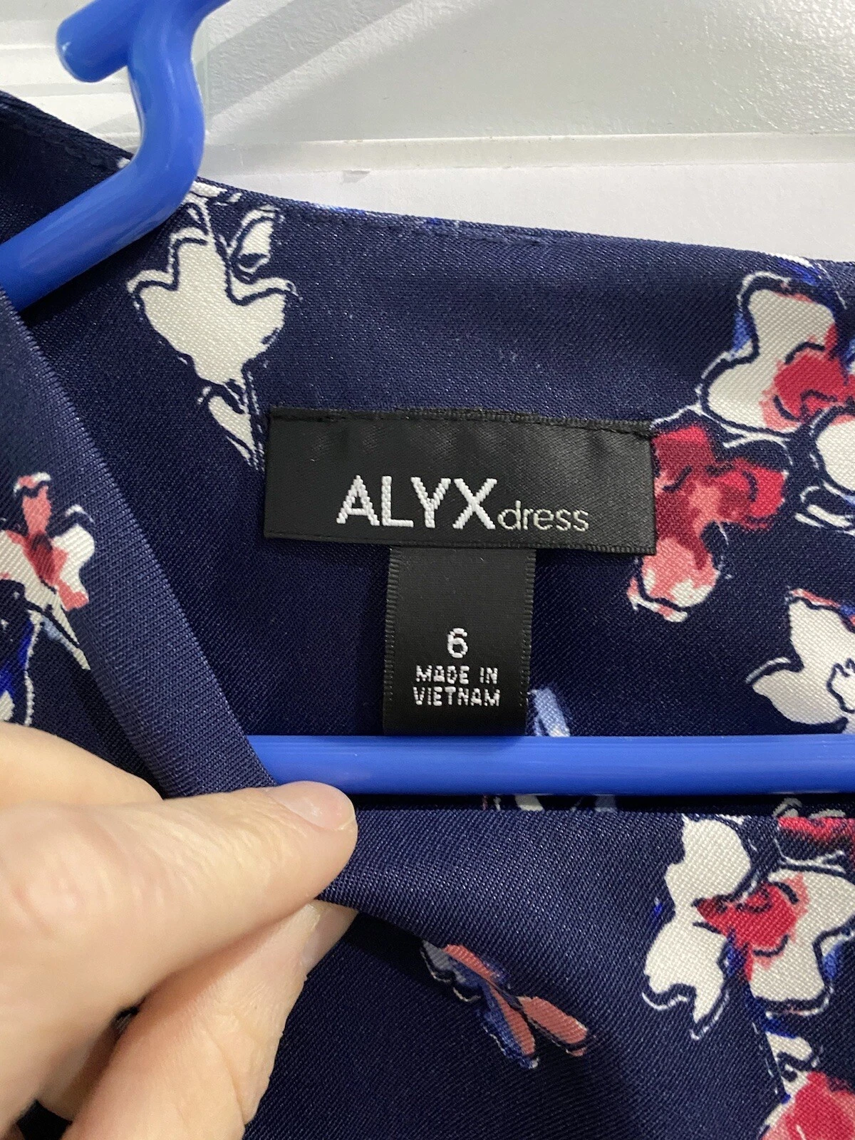 Abito ALYX Navy floreale lunghezza ginocchio taglia 6 acquerello fiori preppy ospite matrimonio