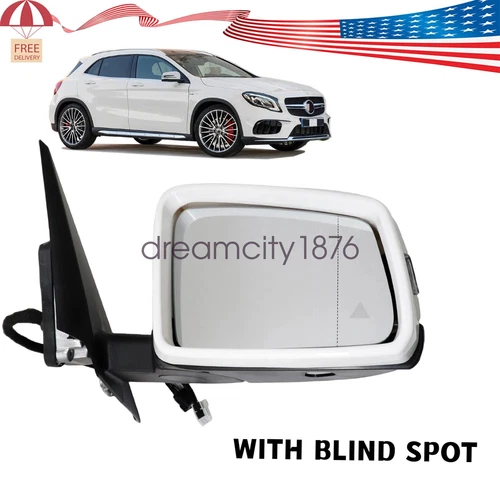 WHITE RIGHT PASSENGER SIDE MIRROR FIT MERCEDES GLA250 GLA45 BLIND SPOT 2014-2020
