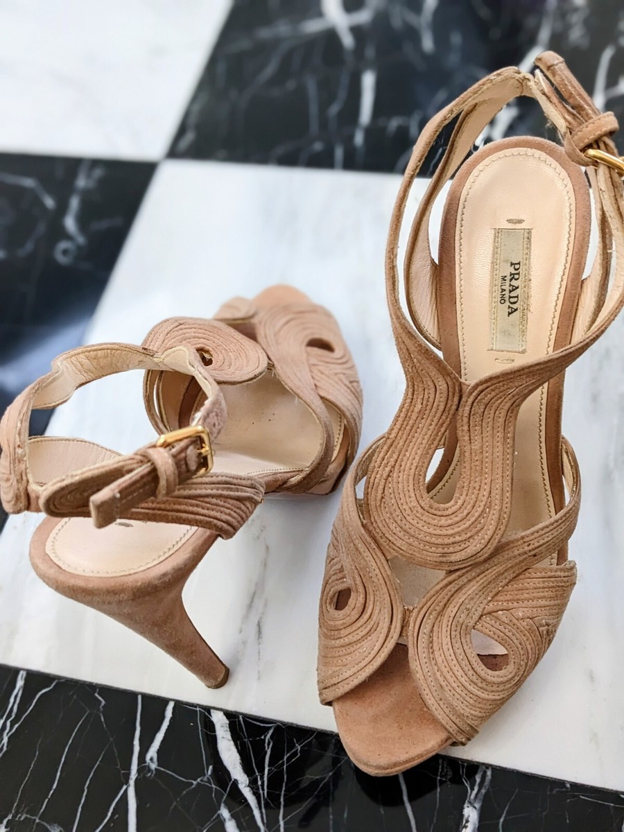 Prada Wildleder Sandalen Braun Designer PRADA Milano Plateau High