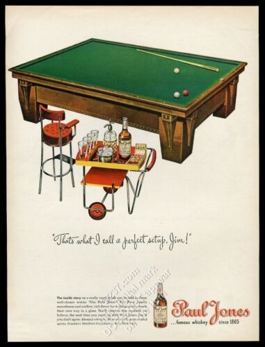 1945 Billiards Tavolo Stecca Sfere Arte Paul Jones Whisky Vintage Stampa Ad