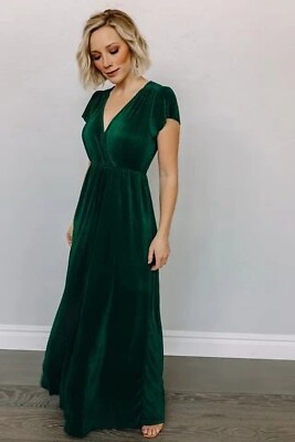 Emerald Green Velvet Maxi Dress Handmade Formal Wedding Bridesmaid Long  Dress | eBay
