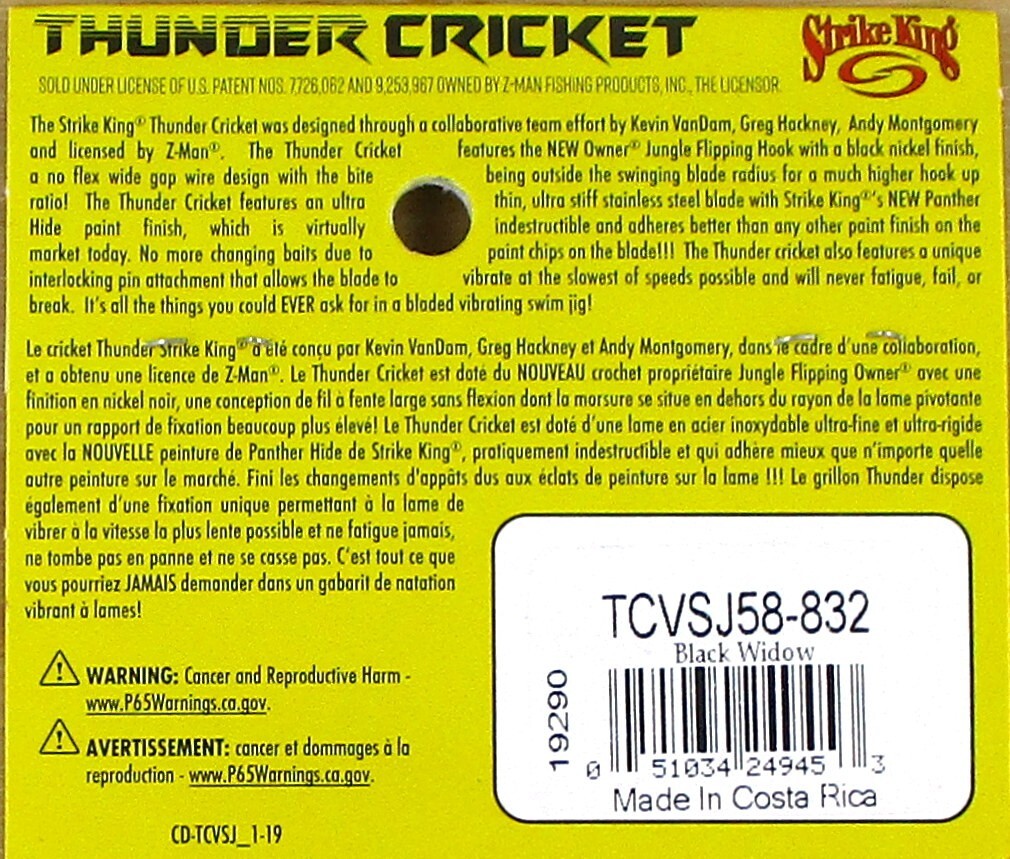 (12) Strike King 5/8 Oz Thunder Cricket Bladed Vibrating Jigs Black Widow New - Image 4